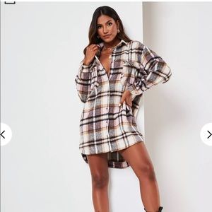 Pink plaid shirt dress